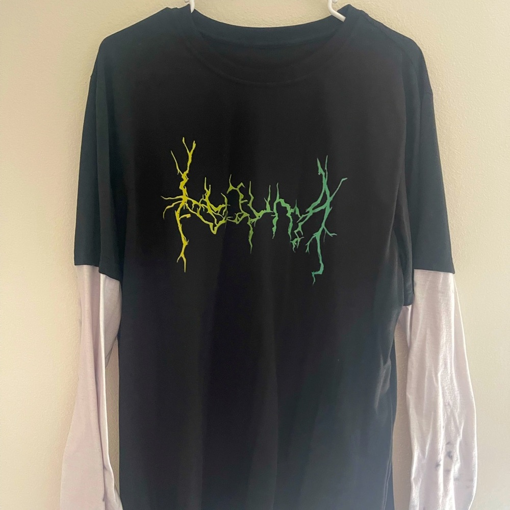 Selling black top, white long-sleeve, skater shirt.